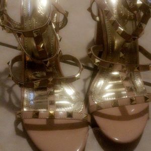 nude and gold studded heels